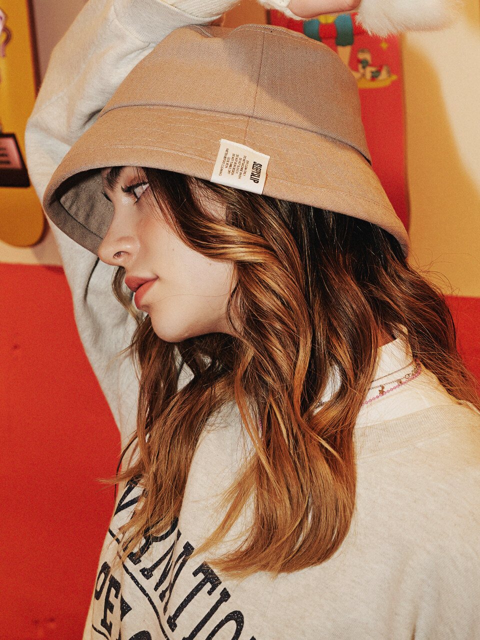 SLEEPYSLIP SL Herringbone Bucket Hat - Beige