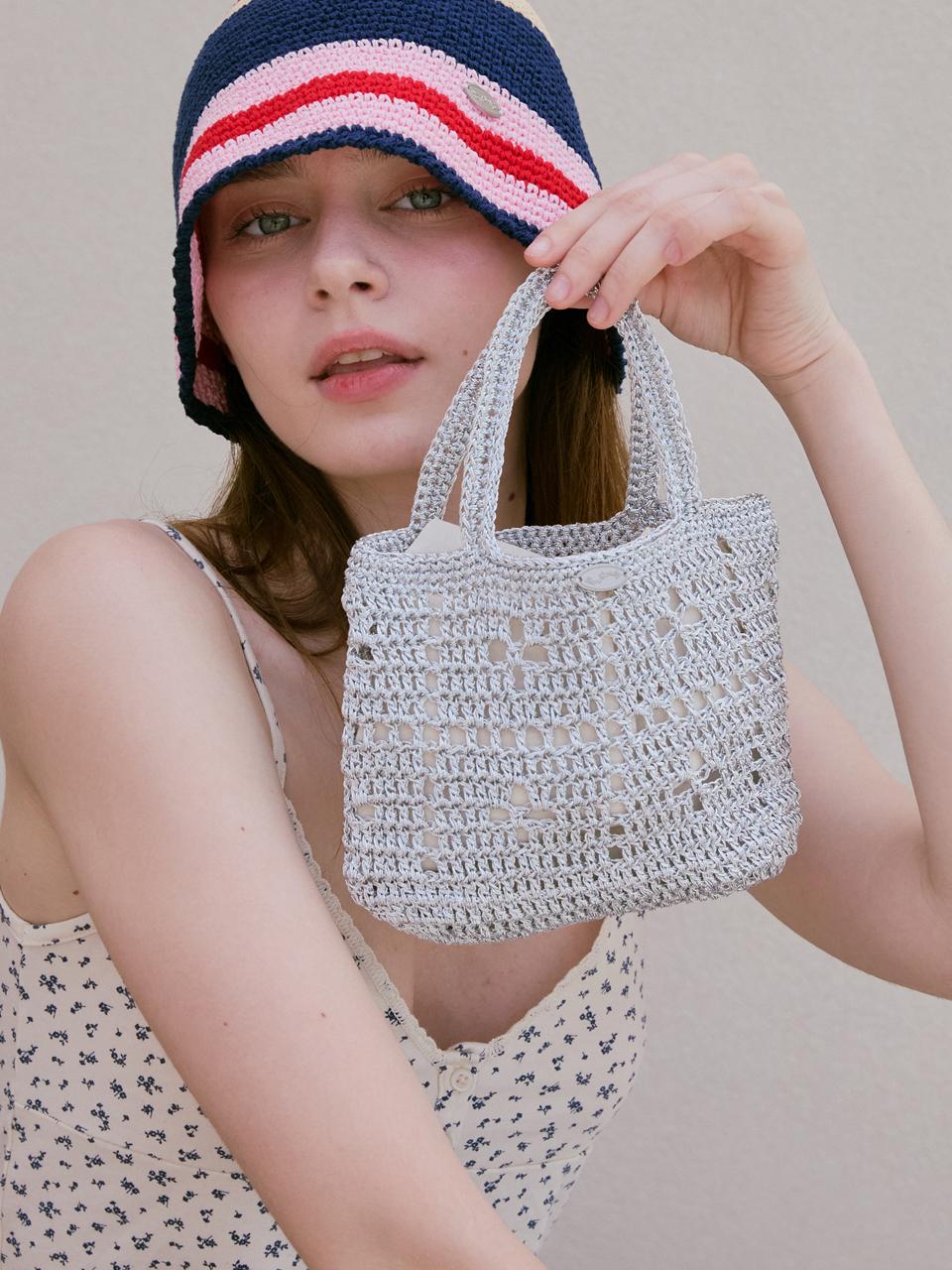 Slowslowly Lily Metallic Crochet Mini Tote Bag _ Silver