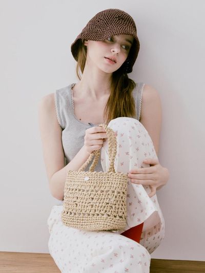 Slowslowly Lily Raffia Crochet Mini Tote Bag _Natural Beige