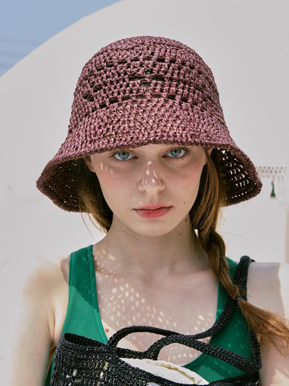 Slowslowly Lily Raffia Crochet Wide Bucket Hat _Brown