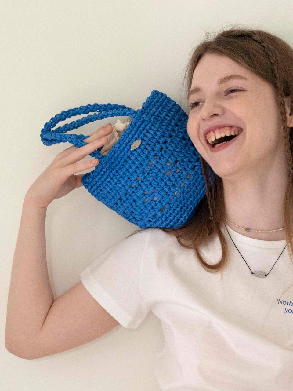 Slowslowly Lily Raffia Mini Tote Bag_ Blue