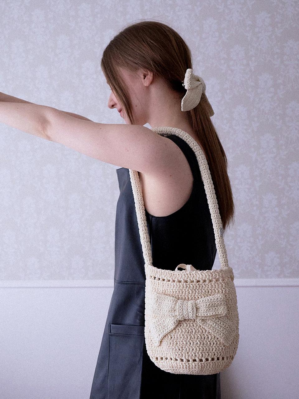 Slowslowly No.203 / Big Ribbon Crochet Bucket Bag