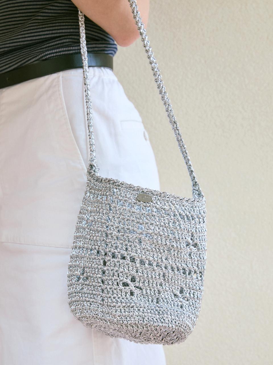 Slowslowly No.214 / Lily Metallic Crochet Bucket Bag _ Silver