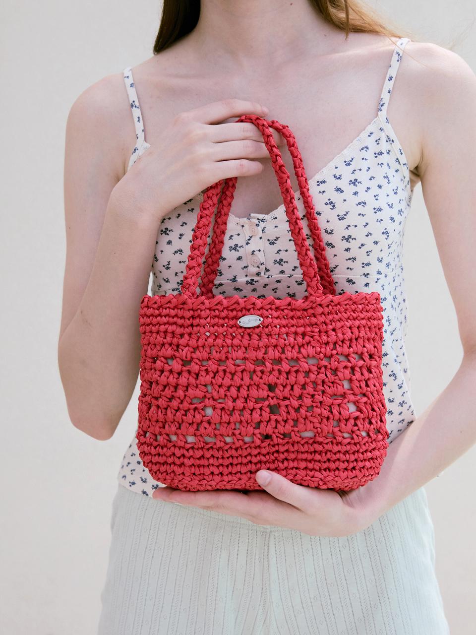 Slowslowly No.222 / Lily Raffia Crochet Mini Tote Bag _ Red