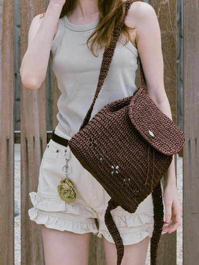 Slowslowly No.223 / Lily Raffia Crochet Backpack _ Brown