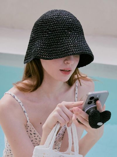 Slowslowly No.224 / Lily Raffia Crochet Bucket Hat _ Black