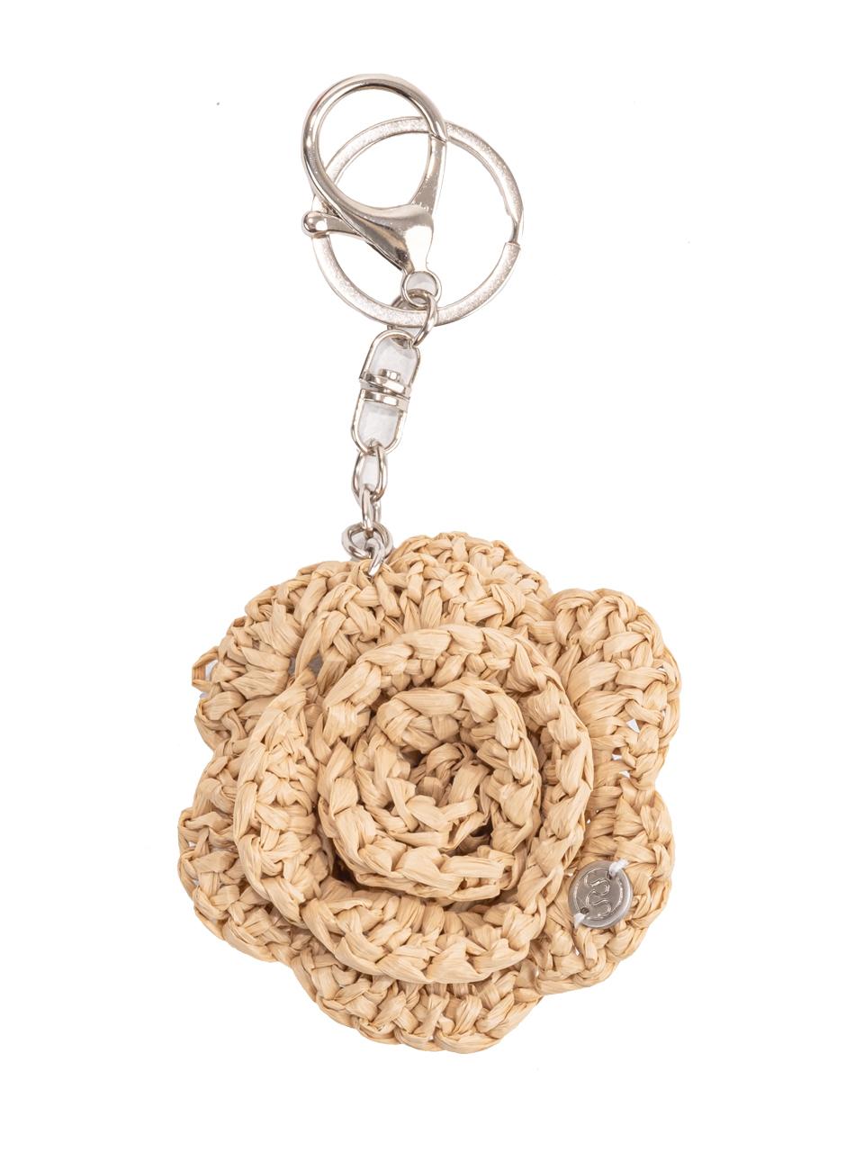 Slowslowly No.227 / Raffia Camellia Key Ring _ Natural Beige