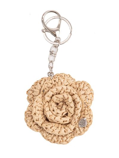 Slowslowly No.227 / Raffia Camellia Key Ring _ Natural Beige
