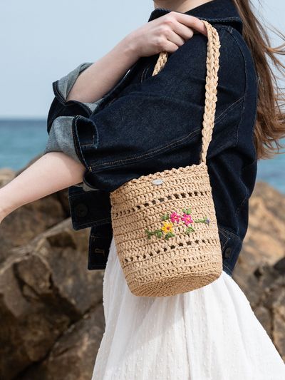 Slowslowly No 146 Daisy Raffia Bucket Bag