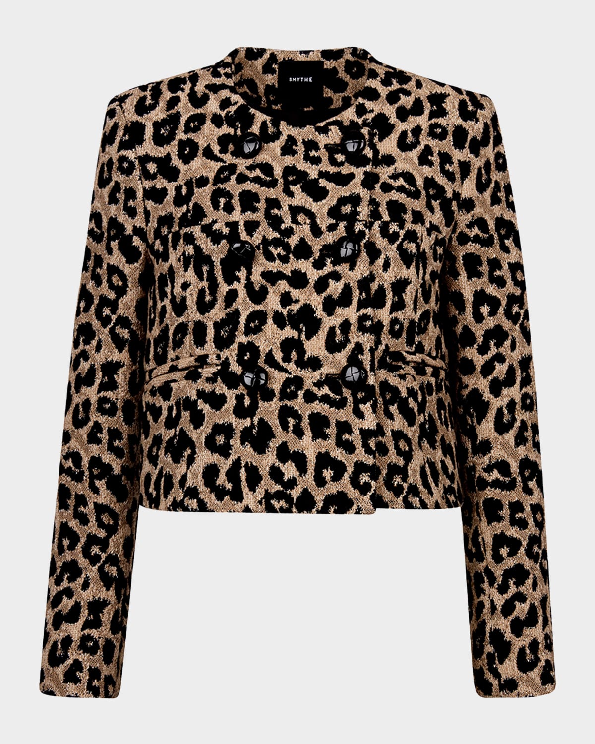 Smythe Leopard Collarless Double-Breasted Jacket