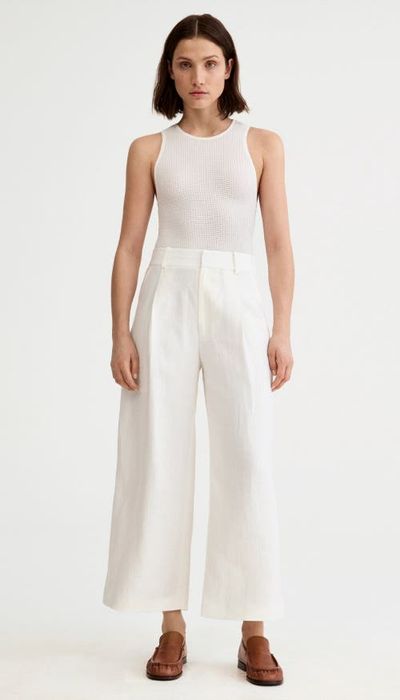 Smythe Smythe Linen Cropped Pleated Trouser
