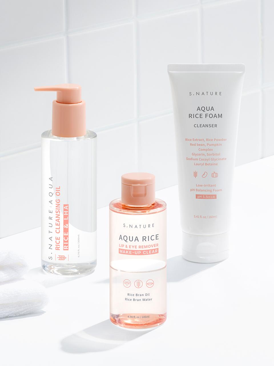S.NATURE Aqua Rice Cleansing Trio Set Cleanser (Cleansing Oil + Cleansing Foam + Lip & Eye Remover)