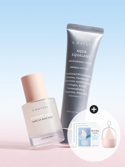 S.NATURE Squalane Moisture Cream 60ml & Base Prep 30ml Set (Calming Pad + Hydrating Puff)