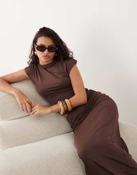 SNDYS SNDYS cap sleeve ruched sides tank top in chocolate - part of a set-Brown