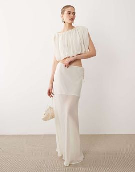 SNDYS SNDYS chiffon contrast sheer tie side maxi skirt in off white - part of a set