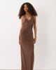 SNDYS SNDYS halterneck mesh insert drape detail maxi dress in chocolate-Brown - 1