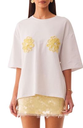 SNDYS SNDYS Mai Tai Cord Embellished Floral Stretch Cotton T-Shirt