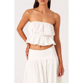 SNDYS SNDYS Nesa Strapless Linen & Cotton Peplum Crop Top