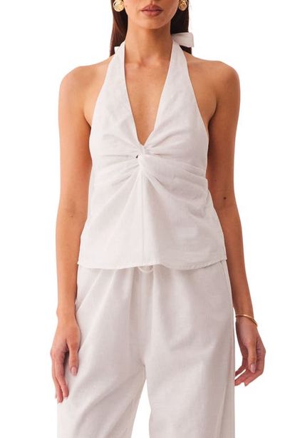 SNDYS SNDYS Pascal Deep Halter Neck Cotton & Linen Blend Top