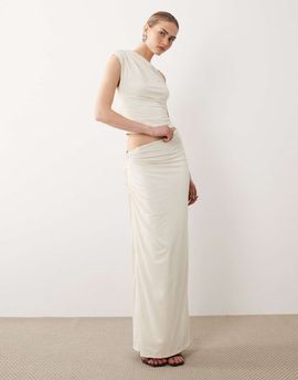 SNDYS SNDYS ring detail asymmetric waist maxi skirt in cream - part of a set-Neutral