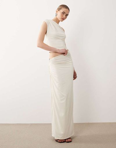 SNDYS SNDYS ring detail asymmetric waist maxi skirt in cream - part of a set-Neutral
