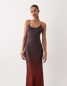 SNDYS SNDYS satin bead detail scoop neck maxi dress in plum ombre-Purple