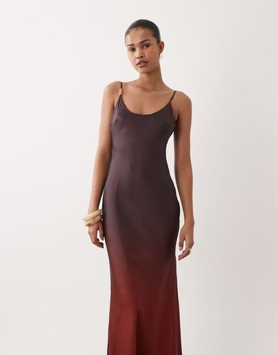 SNDYS SNDYS satin bead detail scoop neck maxi dress in plum ombre-Purple