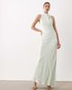 SNDYS SNDYS satin high neck open back twist detail maxi dress in sage-Green - 1