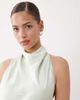 SNDYS SNDYS satin high neck open back twist detail maxi dress in sage-Green - 3