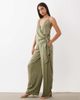 SNDYS SNDYS satin wrap tie detail top in olive - part of a set-Green - 3