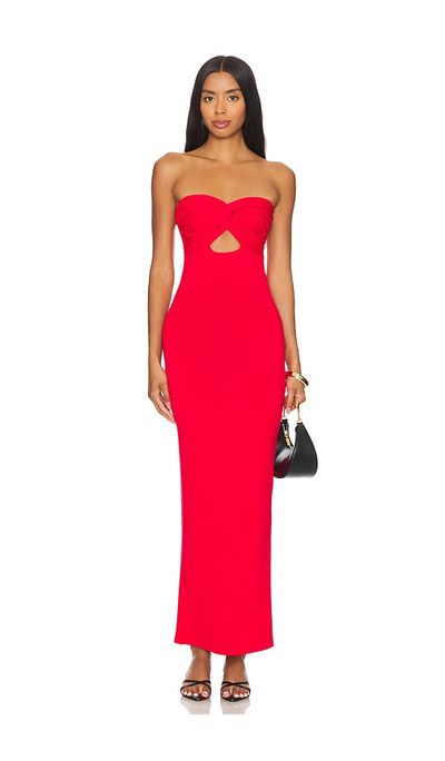 fitted lace wedding dress Amanda Uprichard X Revolve Wolfe Strapless Crimson Red Gown main image 0