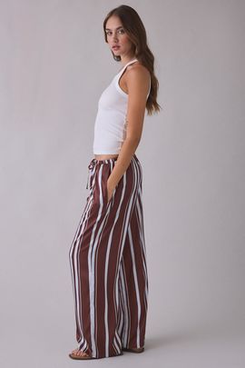 SNDYS SNDYS X UO Andy Striped Pull-On Baggy Pants in Brown, Women's at Urban Outfitters