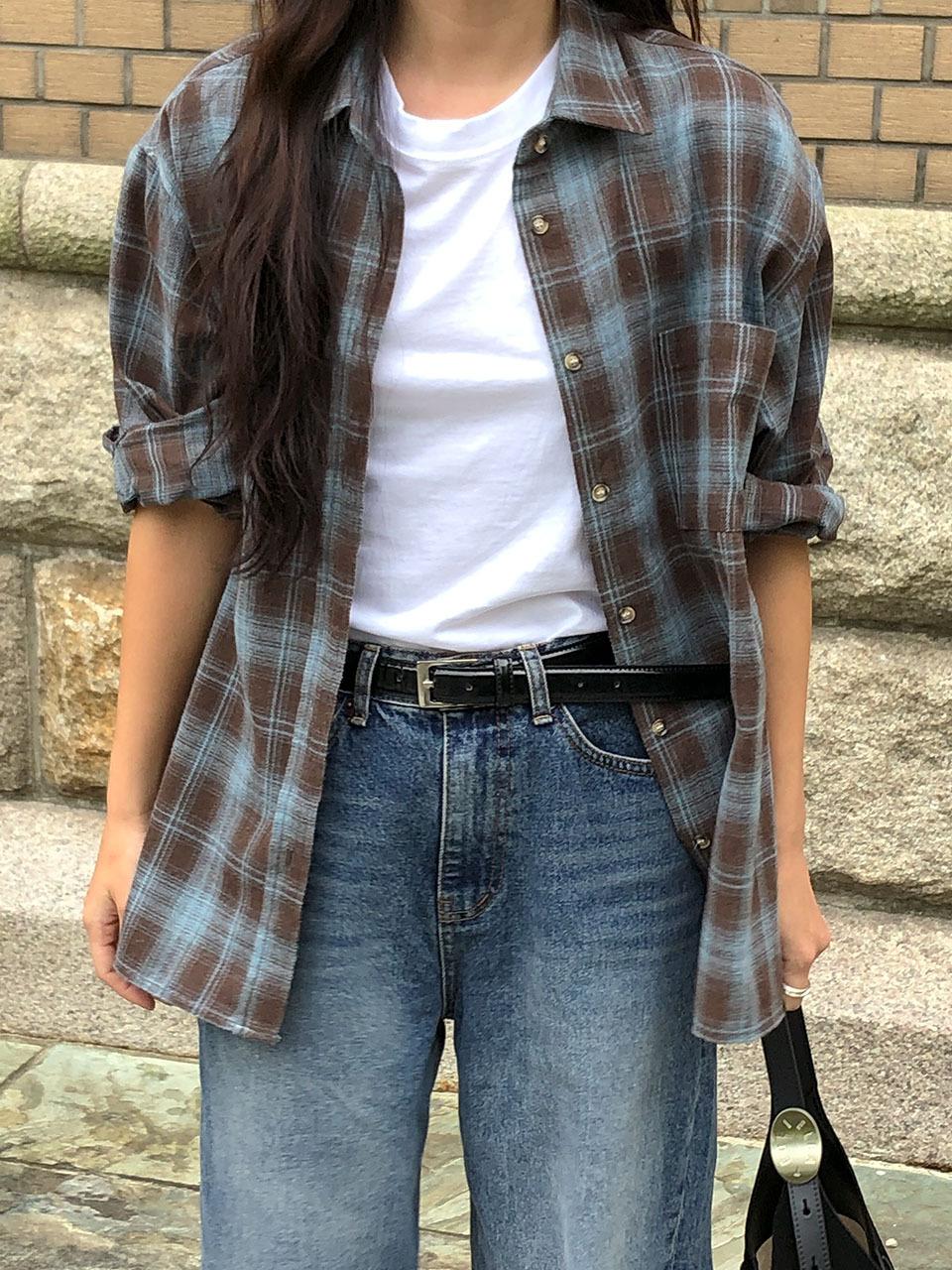 SO IR Brushed Cotton Blend Check Oversized Shirt [Brown]
