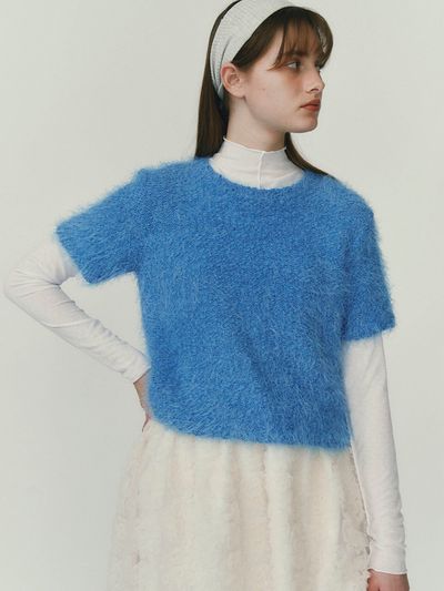 SO IR Hairy Half Sleeve Knit - Blue
