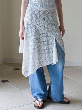 SO IR LACE SLIT BANDING SKIRT [WHITE]