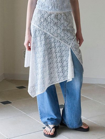 SO IR LACE SLIT BANDING SKIRT [WHITE]