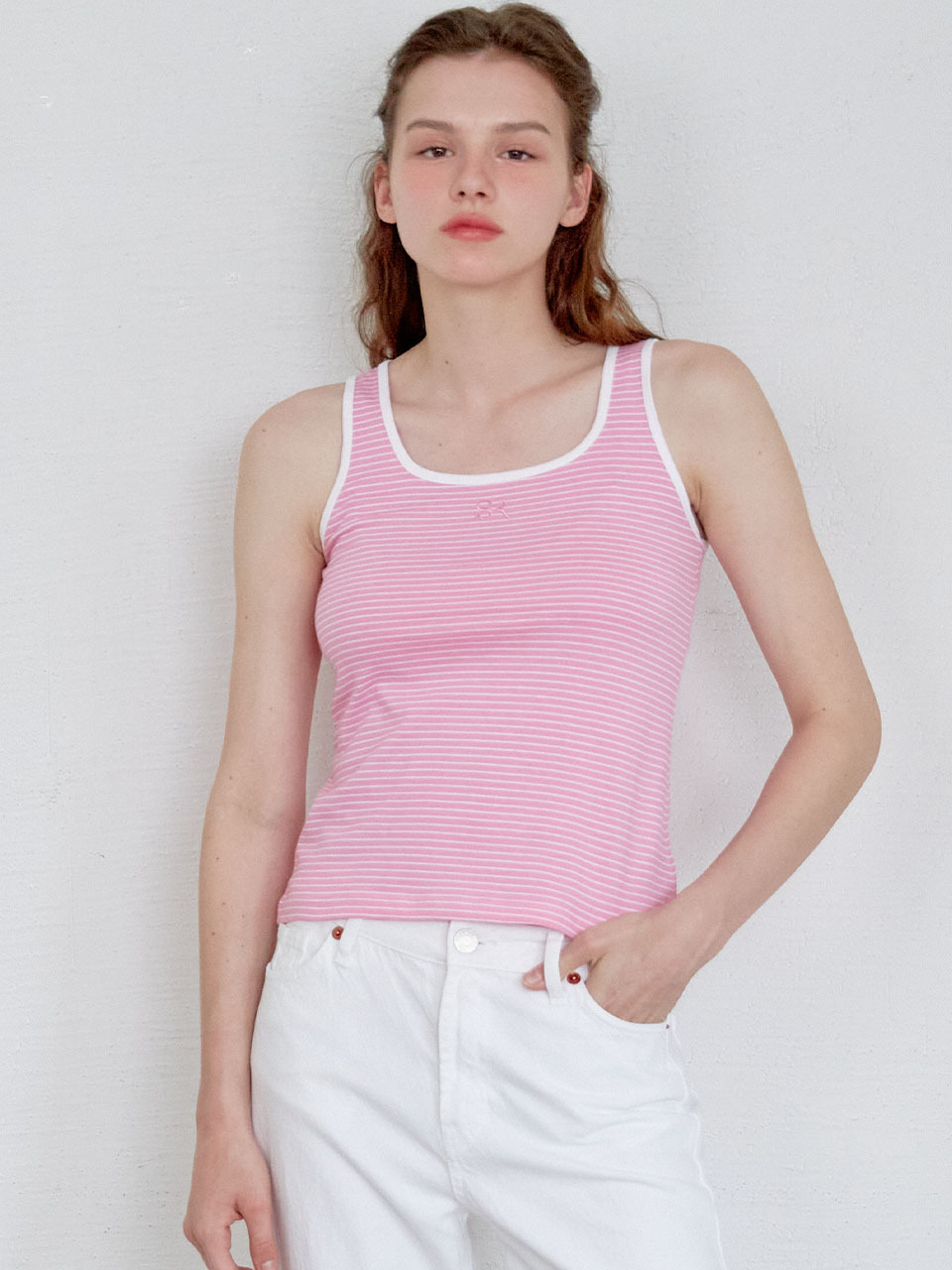 SO IR Logo Stripe Sleeveless Top_Pink