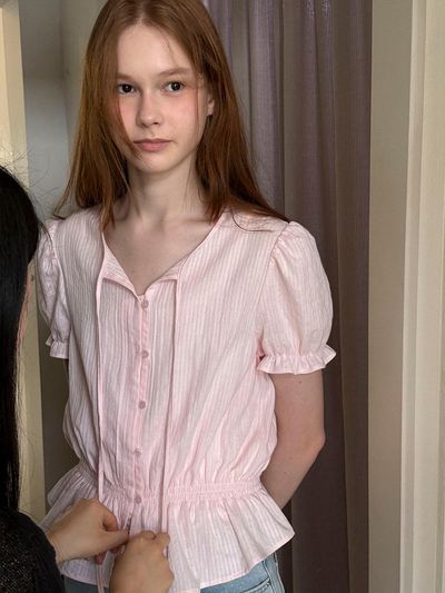 SO IR PUFF SLEEVE COTTON BLOUSE [PINK]