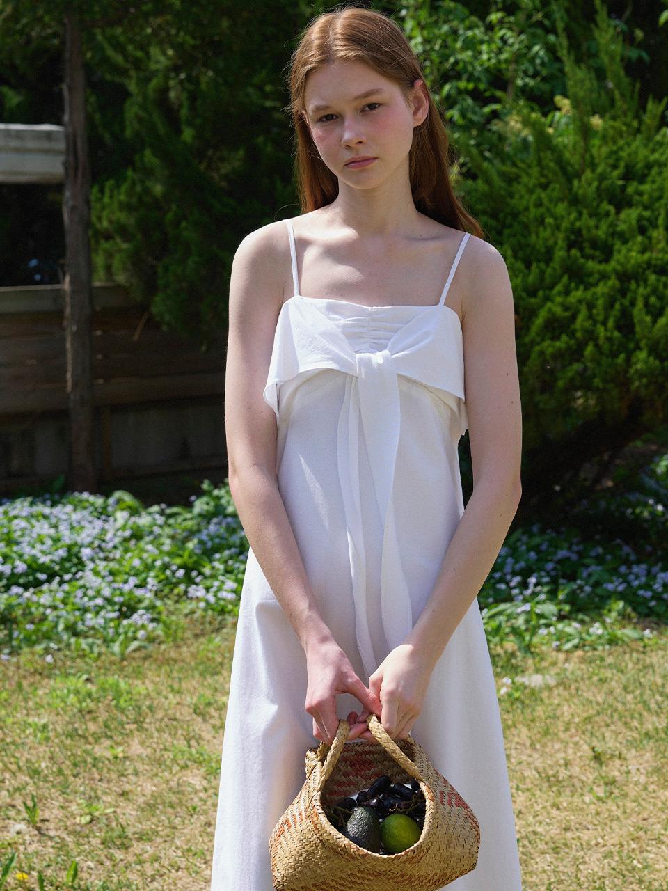 SO IR RIBBON TIE LONG DRESS [WHITE]