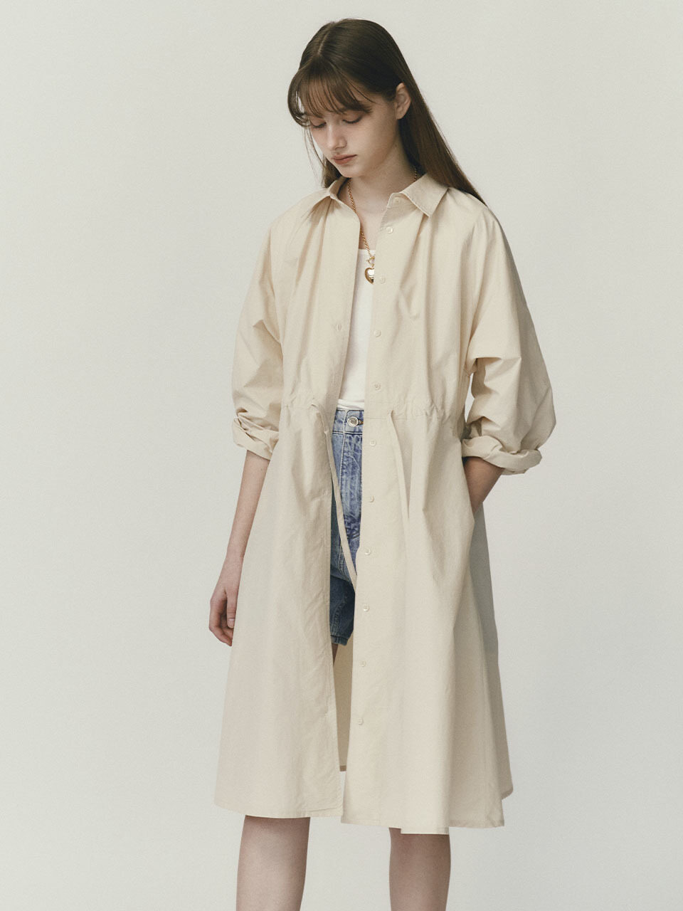 SO IR Shirring Shirt Dress
