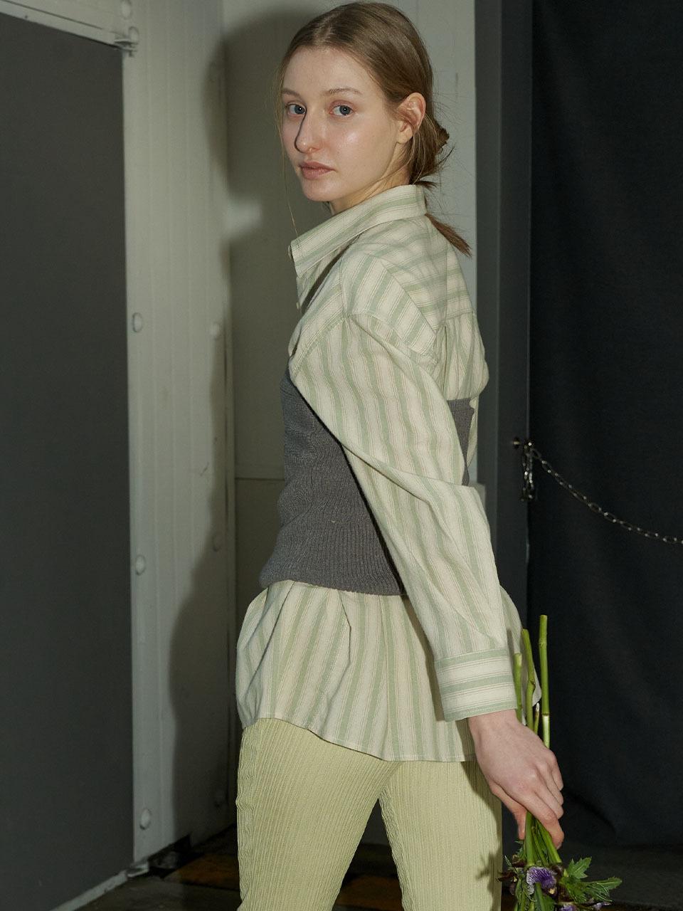 SO IR STRIPE COTTON SHIRT - GREEN