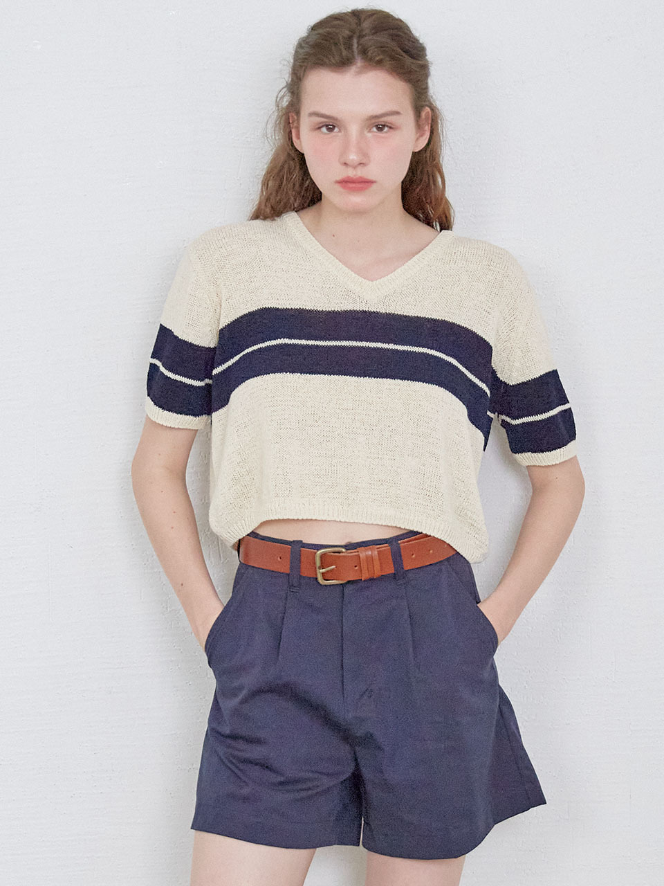 SO IR Stripe V-neck Knit