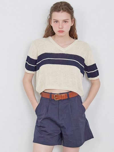 SO IR Stripe V-neck Knit