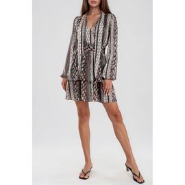 Socialite Socialite Belted Tiered Long Sleeve Satin Dress