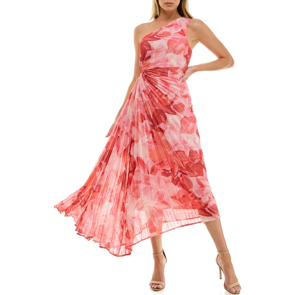 Socialite Socialite Floral Metallic Stripe One-Shoulder Pleated Dress