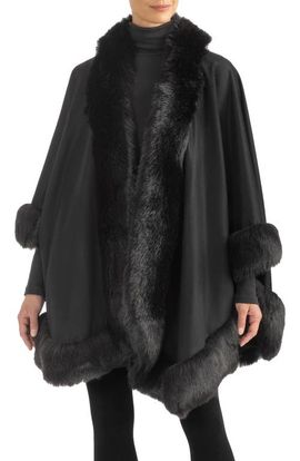 Sofia Cashmere Sofia Cashmere Faux Fur Trim Cashmere Wrap