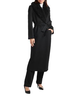 Sofia Cashmere Sofia Cashmere Shearling Collar Belted Wrap Coat