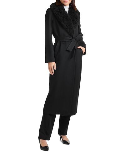 Sofia Cashmere Sofia Cashmere Shearling Collar Belted Wrap Coat