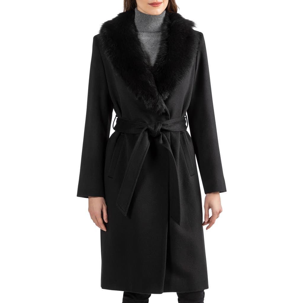 Sofia Cashmere Sofia Cashmere Sofia Wool & Cashmere Blend Wrap Coat with Genuine Shearling Trim