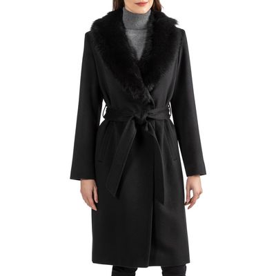 Sofia Cashmere Sofia Cashmere Sofia Wool & Cashmere Blend Wrap Coat with Genuine Shearling Trim